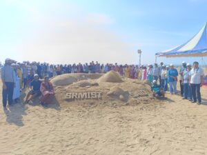 Sculpting Awareness: SRMIST’s Sand Art Campaign at Elliot’s Beach Highlighting Ocean Pollution