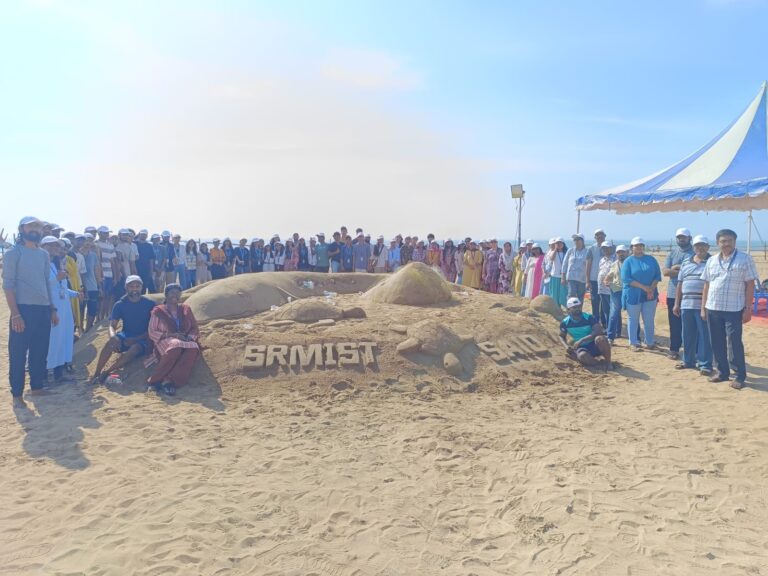 Sculpting Awareness: SRMIST’s Sand Art Campaign at Elliot’s Beach Highlighting Ocean Pollution