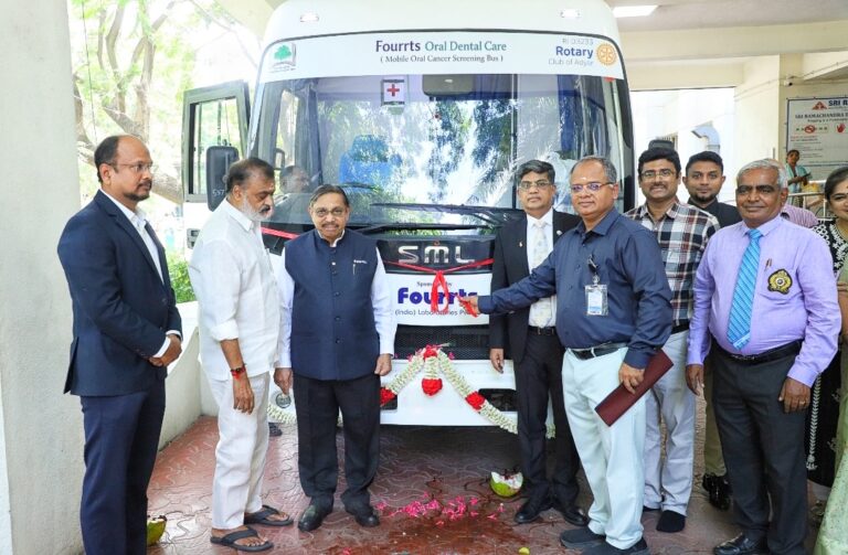 ROTARY DONATES MOBILE ORAL CANCER CARE BUS UNITTO SRI RAMACHANDRA DENTAL COLLEGE AND HOSPITAL