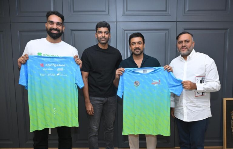 Actor Suriya Unveils Official T-Shirt for Chargebee Chennai Runs 2026, an MRT1 Initiative